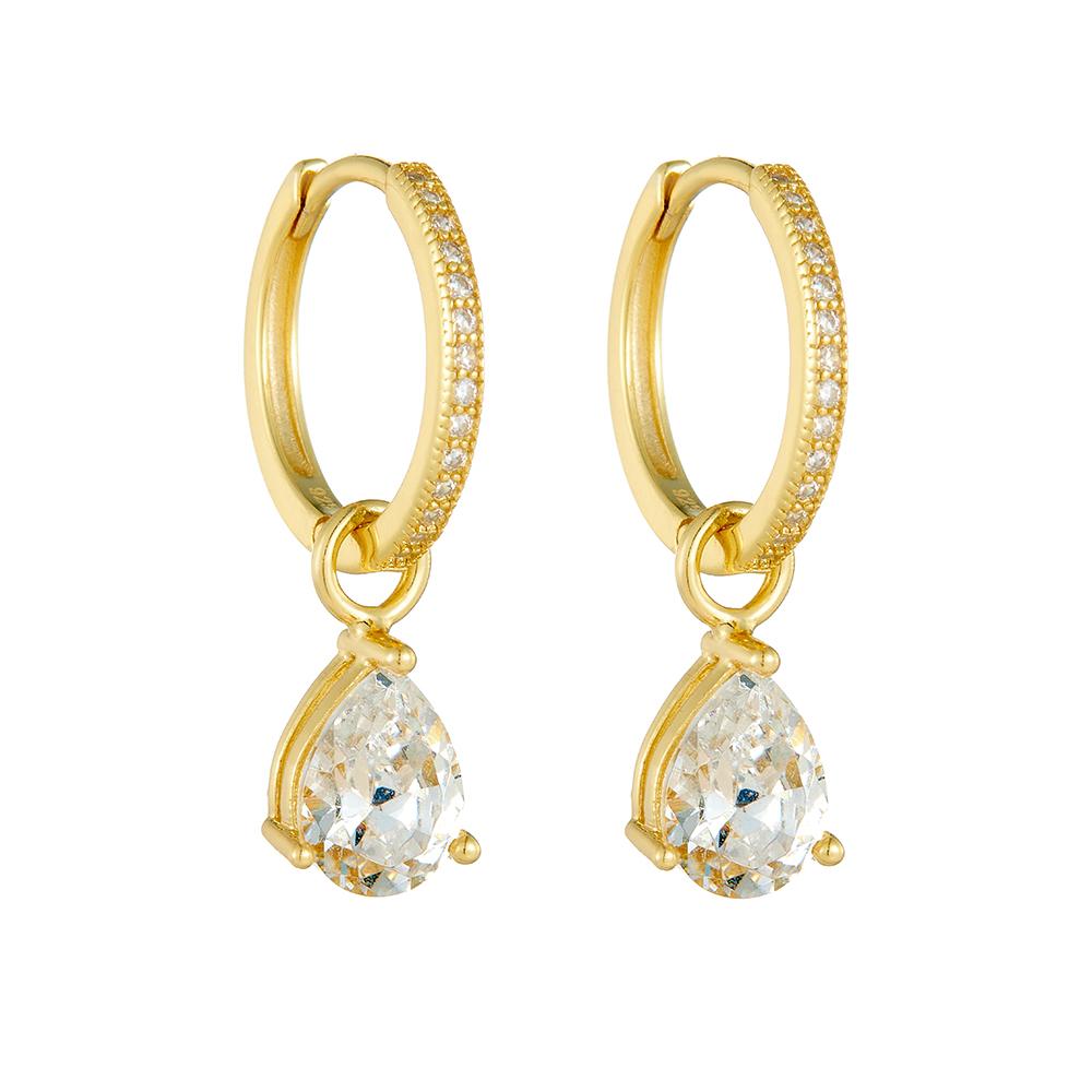 Серьги-кольца Peishang Jewelry из стерлингового серебра 925 пробы с покрытием из 14-каратного золота, минималистичные, с подвеской-камнем