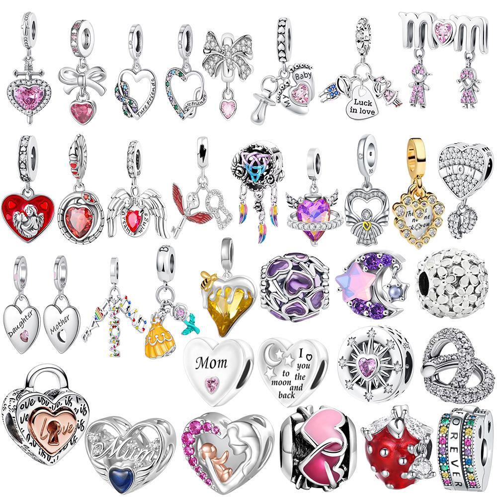 Новый медный кулон-шарм Мама Мальчик и Девочка Красный Фиолетовый Розовый Любовь Подходит для Оригинального Браслета Ожерелья Женские Украшения