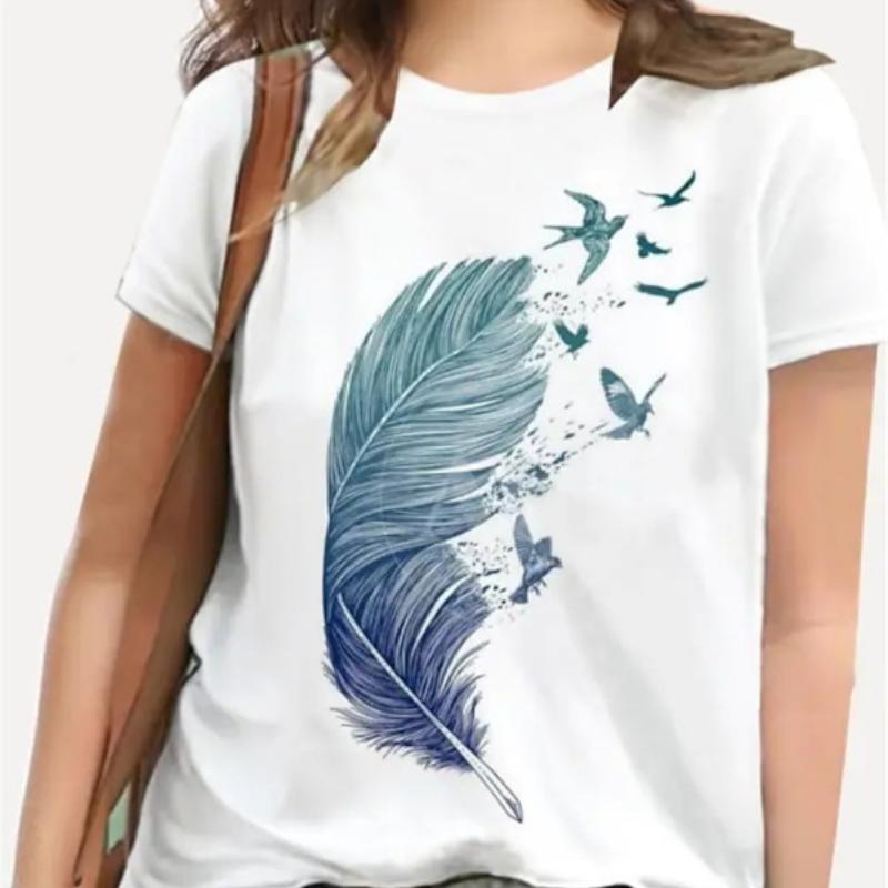 2023 New Women's Summer Short Sleeve T-shirt 3D Floral Print Round Neck Loose Casual Style T-shirt