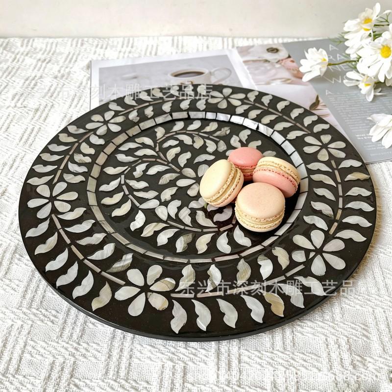 Handcrafted Shell Inlay Serving Tray 33cm Elegant Decorative Platter Dining Table Home Decor Gift