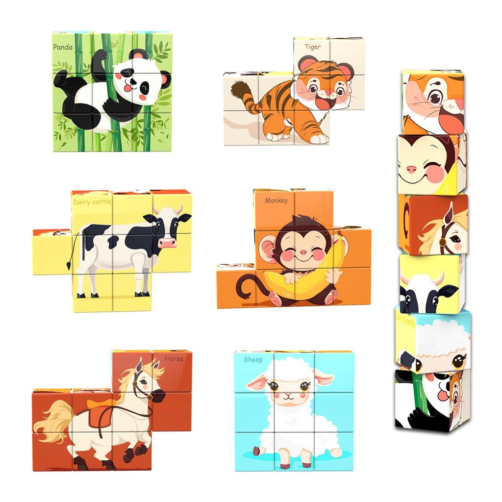 AOMACO Magnetic Block 3D Puzzle, 6-Theme, 6-Side Puzzle, Nine Palace Pattern, Magnetic Blocks, 9-Piece Set, Educational Toy, 3D Puzzle, Magnetic