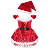 2PCS Kids Girls Sequin Christmas Santa Claus Costume Baby Dress Up Party Dance Dress Outfits