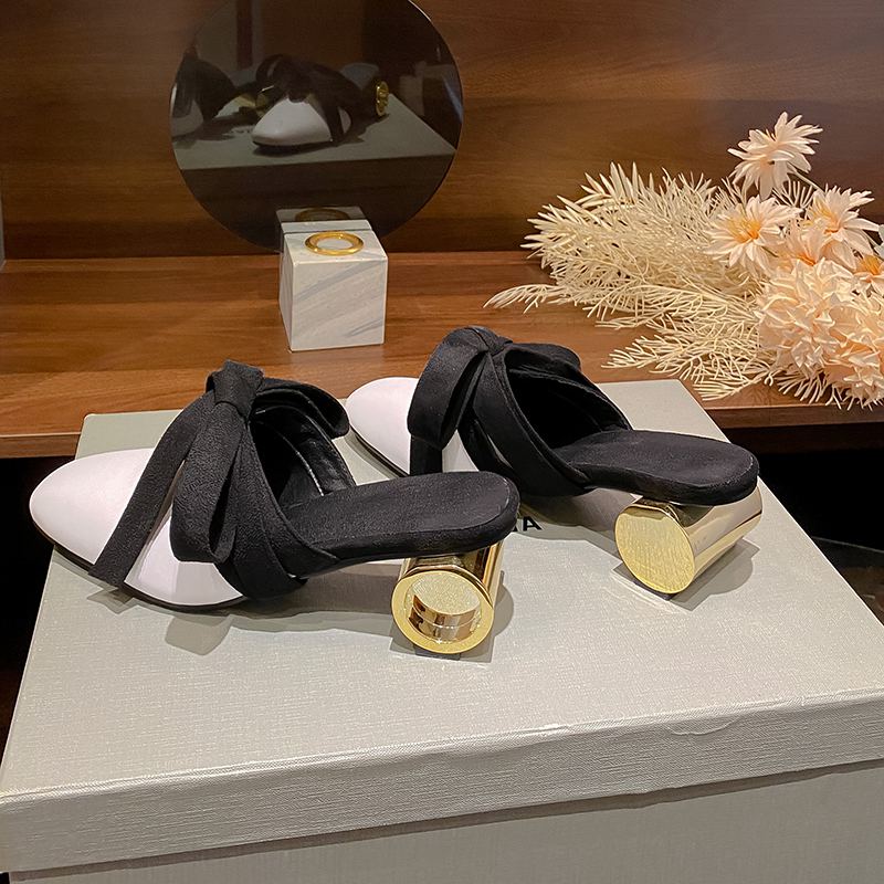 Krazing Pot Mules Cow Skin Square Toe Metal Circle Strange Style High Heels Spring Summer Shoes Vintage Plus Size 43 Women Pumps