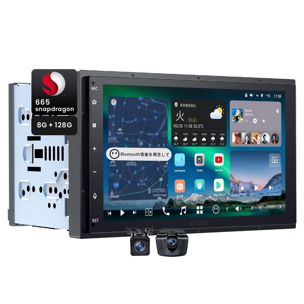 Навигационная система Android MYATOTO X10 с QLED-сенсорным экраном, HDMI, двойным Bluetooth, 4G, CarPlay, Android GPS, 8 ГБ + 128 ГБ, слот для SD-карты