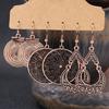Fashion Bracelet 3Pairs Boho Gypsy Women Feather Round Hollow Dangle Hook Earrings Party Jewelry