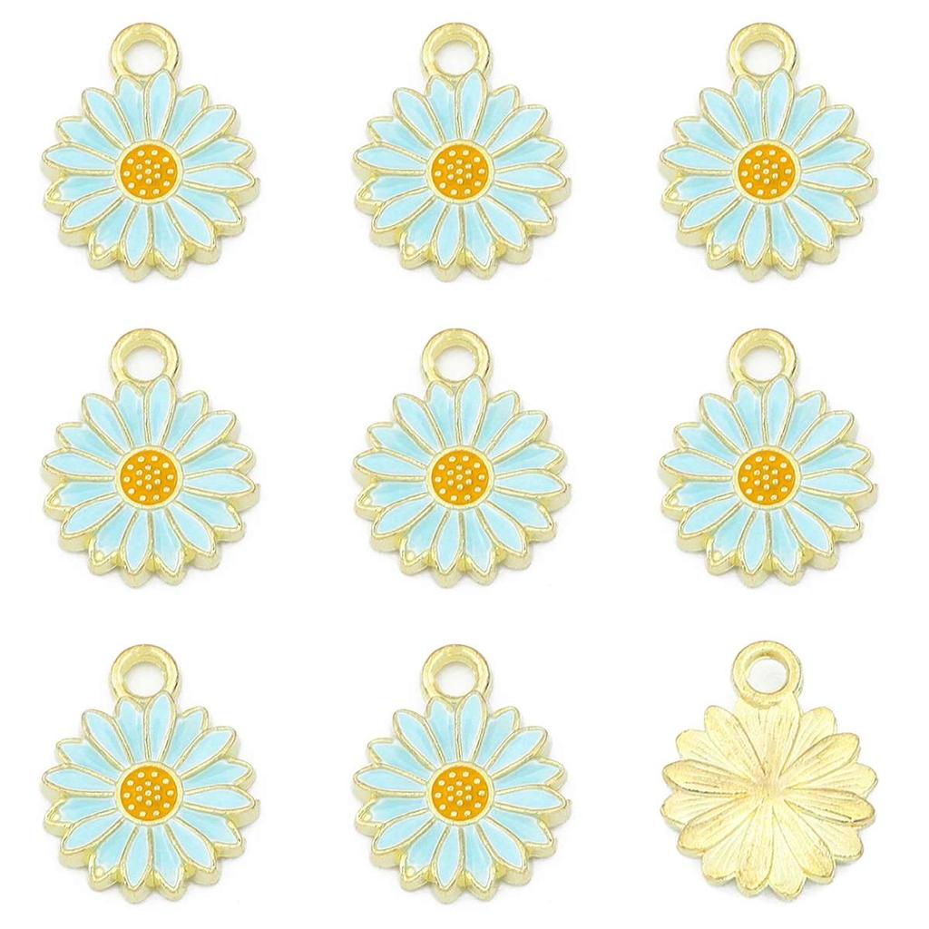 5Pcs Flower Daisy Pendant Alloy Drop Oil Charms For DIY Bracelet Earrings Making Jewelry Findings