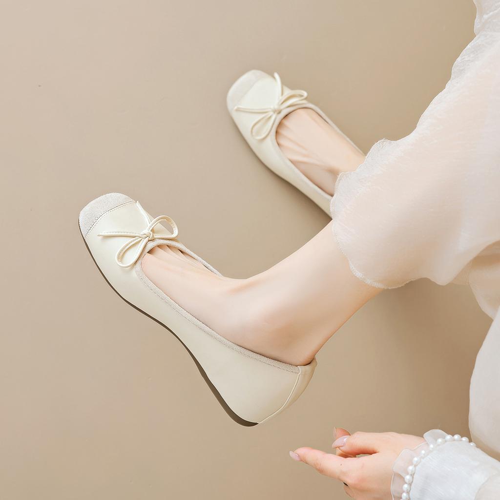 Whiskers 865-1 French Square Toe Single Shoes Women's Slip-on Bow Thick-Bottom Heightened Granny Shoes