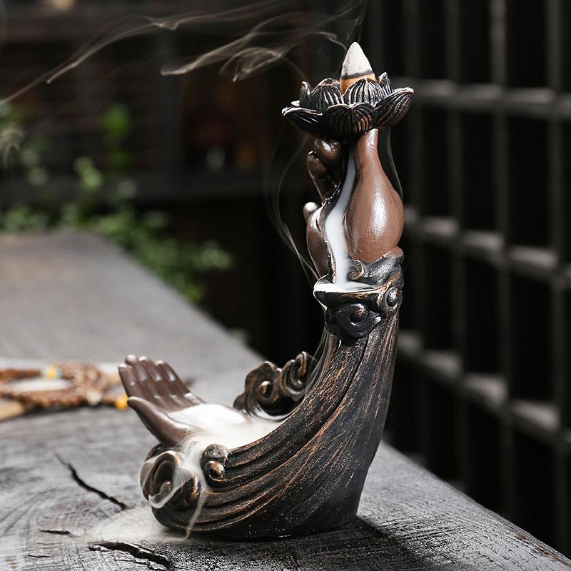 Ароматерапевтическая печь с обратным потоком из смолы, креативная кадильница для благовоний в стиле дзен, ручная будда, водопад, курильница для благовоний, украшение для дома, ремесла