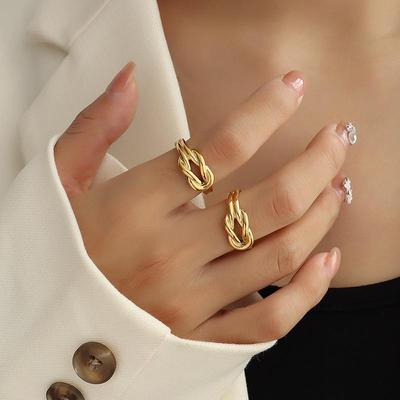 Кольцо French Niche Love Knot из титановой стали с покрытием 18K Золото A198