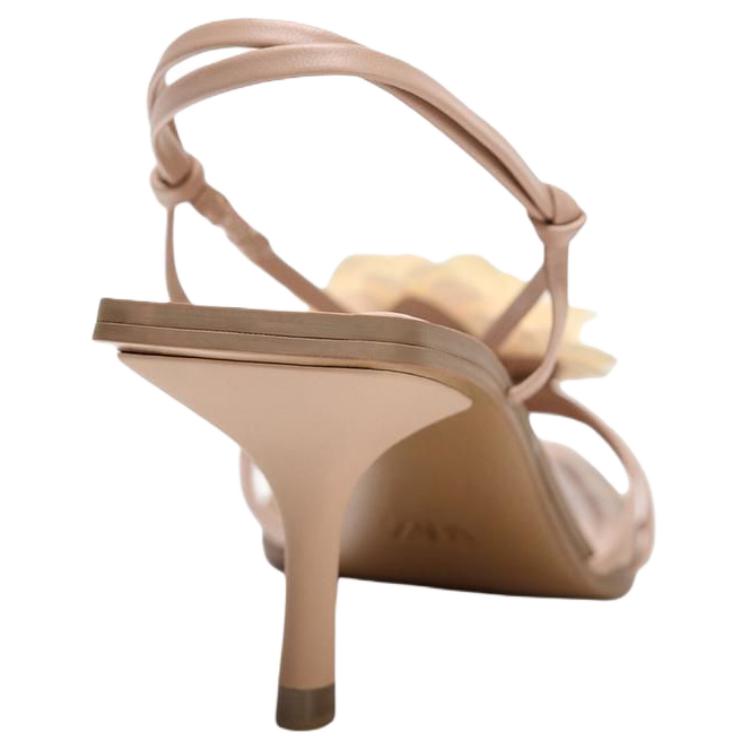 Zara Бежевые женские босоножки на kitten heel с заостренным носком 2312510098