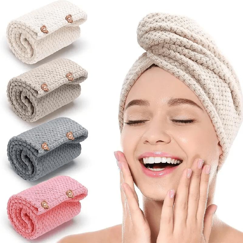 Быстросохнущее полотенце-тюрбан из микрофибры для волос Мягкое впитывающее, Современный однотонный узор, Незаменимое для дома и ванной, Ультратонкое волокно, Трикотажное полотно