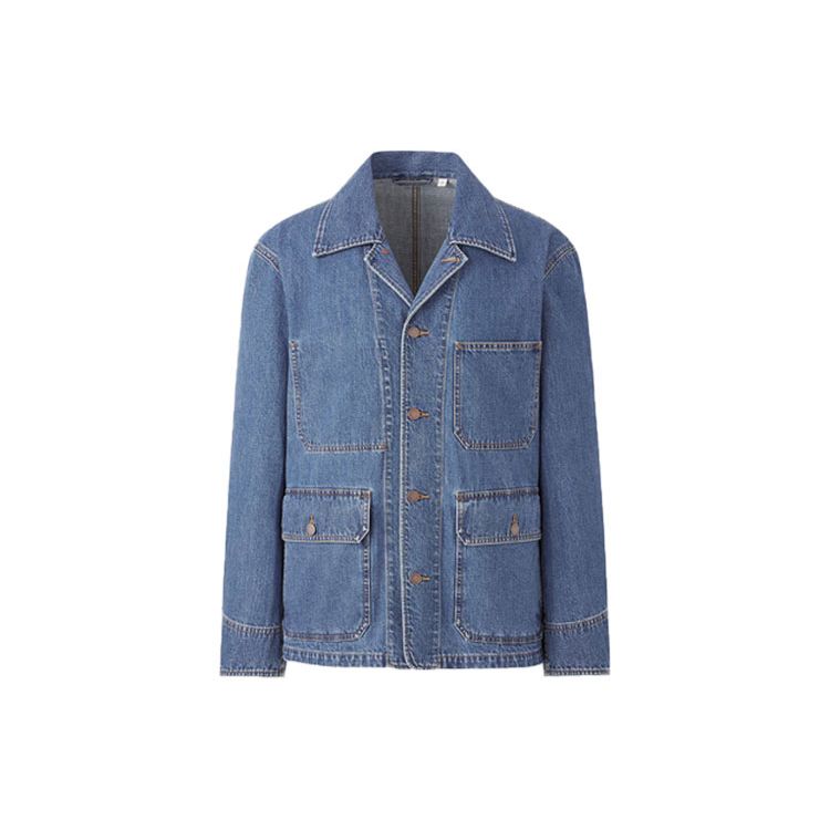 Uniqlo Однотонная рабочая джинсовая куртка мужская куртки Светло-голубой 435125-67