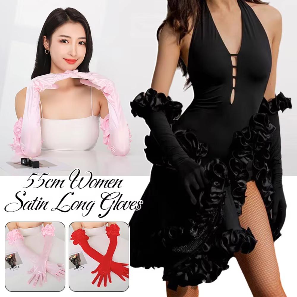 55cm Lace Flower Gloves Wide Ruffle Trim Bride Wedding Gloves Elegent Bridal Gloves Women