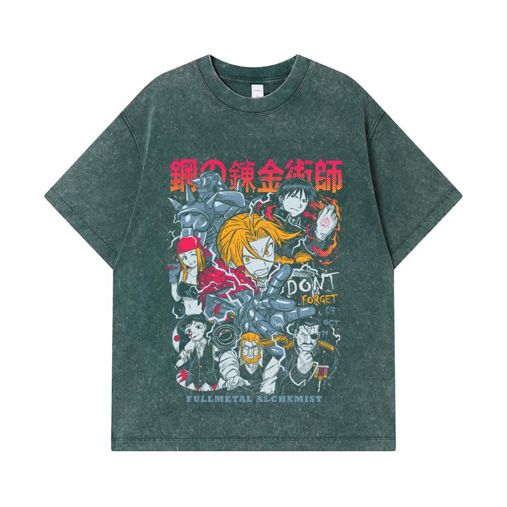 275 GSM Washed T-shirts 100% Cotton Fullmetal Alchemist V1 Print Unisex Heavy Cotton T Shirt