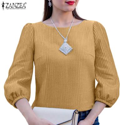 Женская повседневная блузка свободного кроя с круглым вырезом и рукавом 3/4