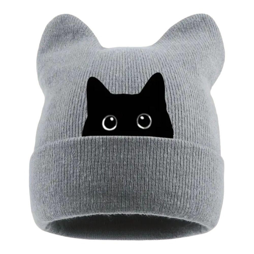 Knit Cat Ear Beanie Hat Y2K Harajuku Pullover Hat Fashion Winter Knit Hat Women