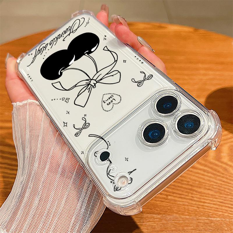 Чехол с бантами и вишневым узором для iPhone 17 Pro Max Coque iPhone 16 15 14 13 Pro Max 11 Ударопрочный Прозрачный Мягкий Силиконовый Чехол