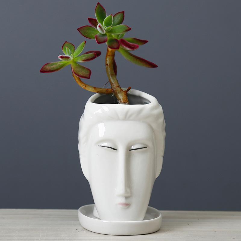 1 шт. суккулентный цветочный горшок с белым человеческим лицом, новая художественная скульптура, домашний декор, настольные украшения, уникальный керамический цветочный горшок, контейнер