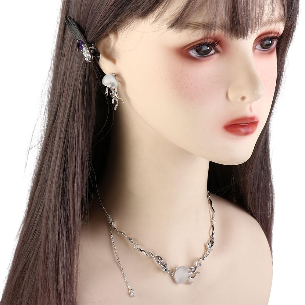 Jewelry Y2K Jellyfish Stud Earrings Women Crystal Necklace Transparent Pendant Korean Style Choker