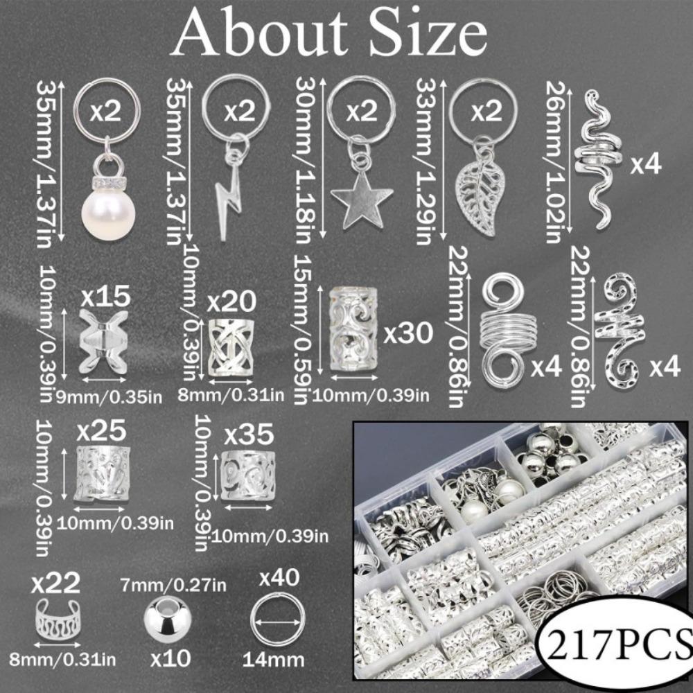217Pcs Metal Cuff Clips Hollow Out Hair Ring Hair Braiding Hair Braid Tubes  for Braids