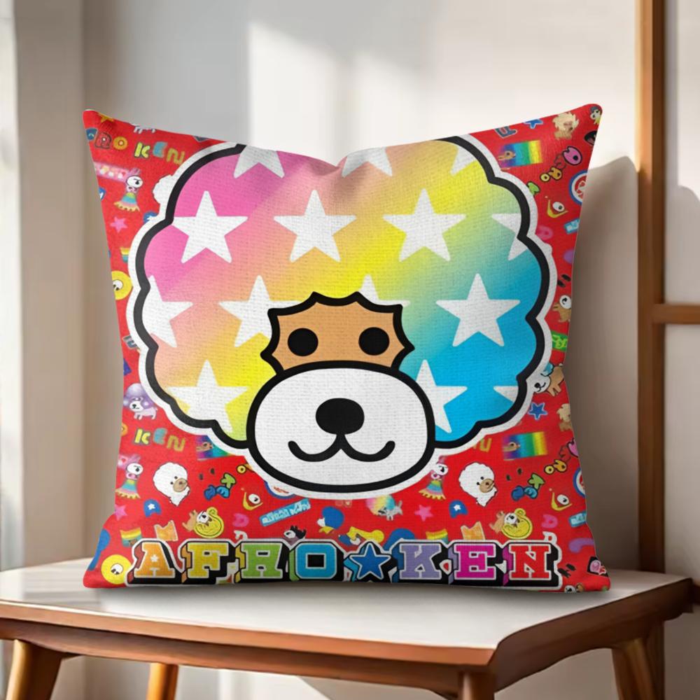 Japan AAfro KKen Cute Cushion Cover Natural Linen Organic Fabric DoubleSided Printing Couch Pillow Covers Home Decor