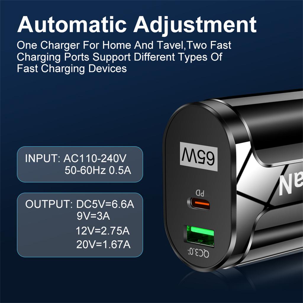 GaN 65W PD USB Type C Charger Mobile Phone Quick Charge Type C Wall Charger For iPhone Xiaomi Samsung EU/US Plug Charger