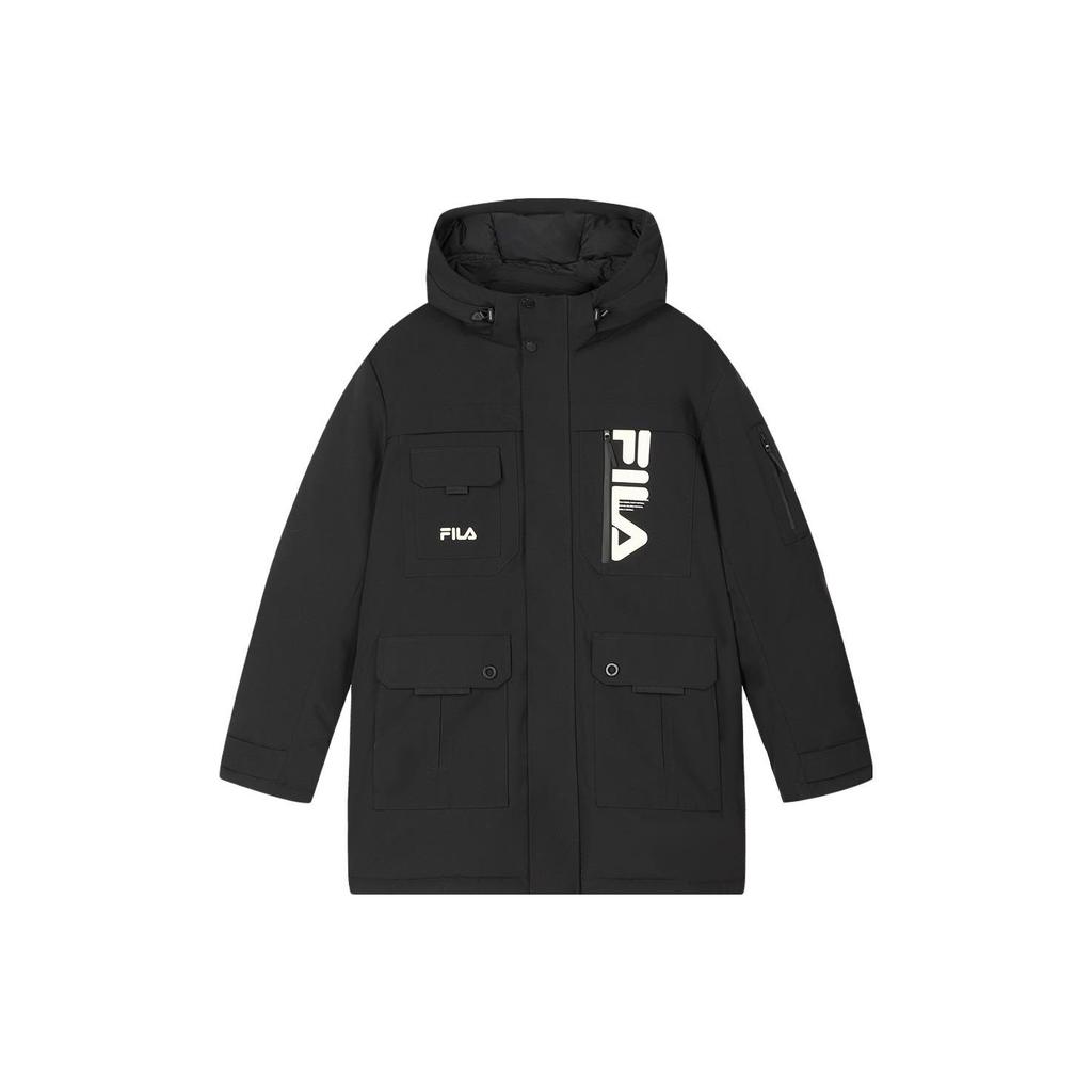 Fila Logo Printed Hooded Casual Mid-Length Down Jacket Men Outerwear F11M349904F-BK