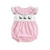 Baby Girls Rompers Duck Embroidery Ruffles Round Neck Fly Sleeve Infant Bodysuits Jumpsuits