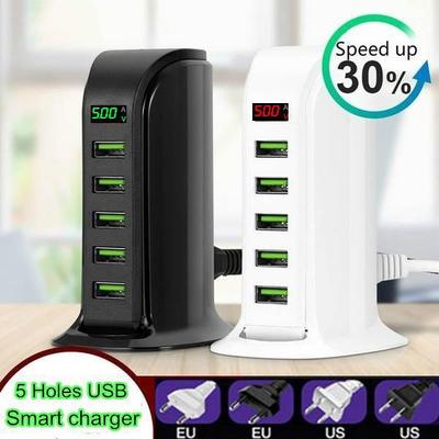 5-портовая зарядная станция с несколькими USB-концентраторами, интеллектуальное зарядное устройство с цифровым дисплеем