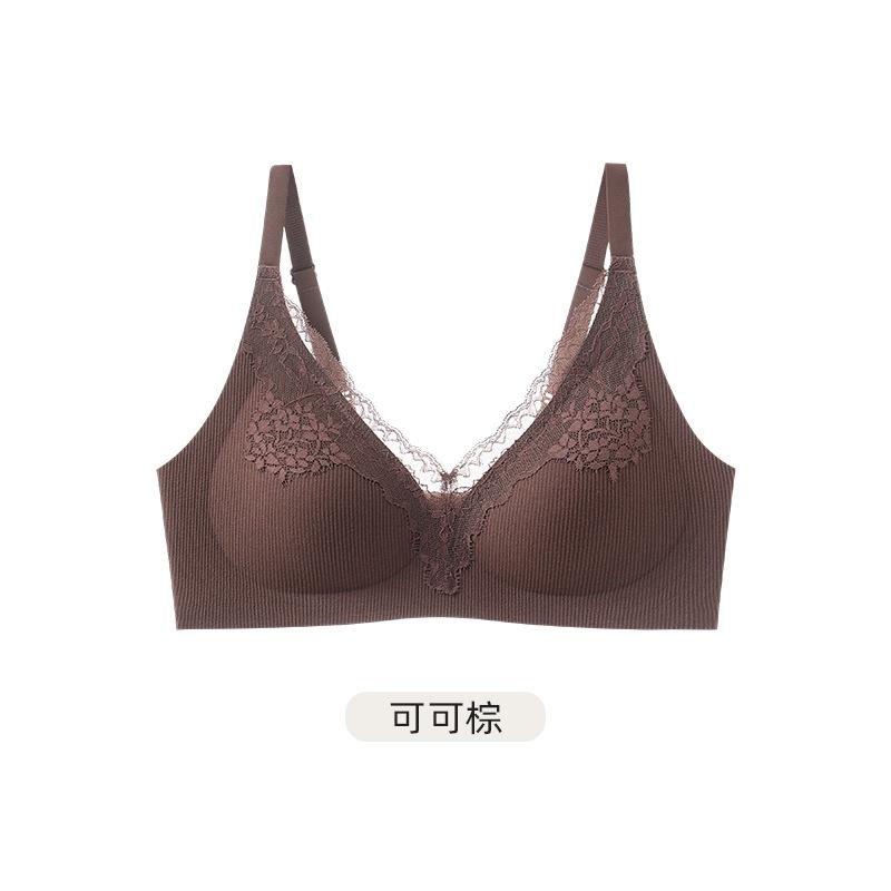 Deep V French Lace Traceless Chest Invisible Liquid Foundation Underwear Women's Small Chest Lift Gathering No Steel Rim Bra Cover