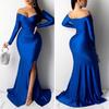 Lady Evening Dress V Neck Off Shoulder Side Slit Floor Length Long Sleeves