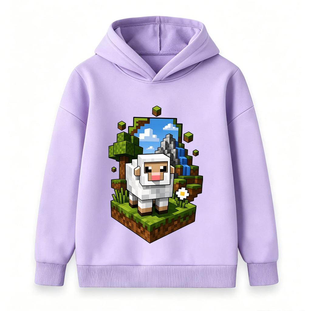 Kids Boys Girls Hoodie Casual Pullover Hooded Sweatshirt With Pixel Sheep Game Landscape Print For Children Casual Outdoor School Daily Wear Tops