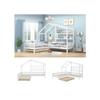 Lit enfant - MUVOE - Lit cabane - Bois massif - Blanc - 90x200 cm + 140x70 cm