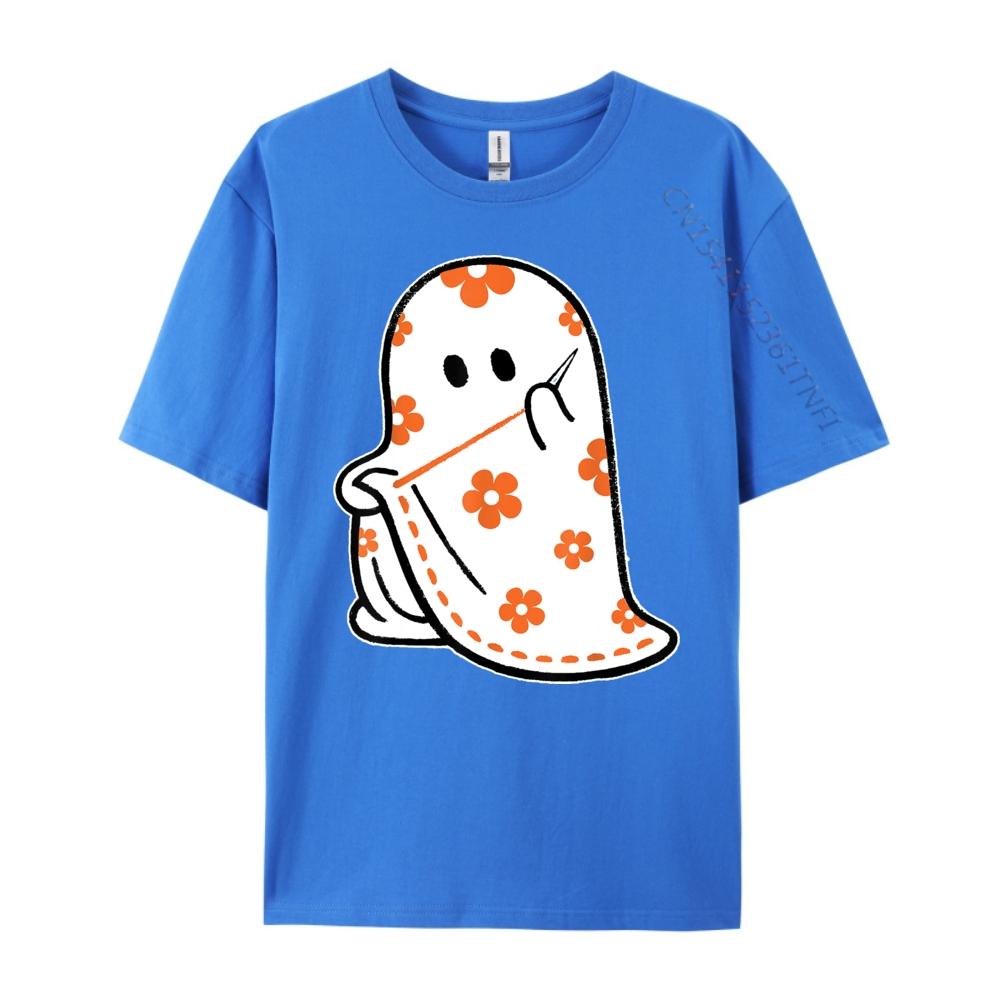 Halloween Costume Sewing Ghost Boo Funny Sewing Lovers Women White Graphic Tee Natural Tops Alphabet