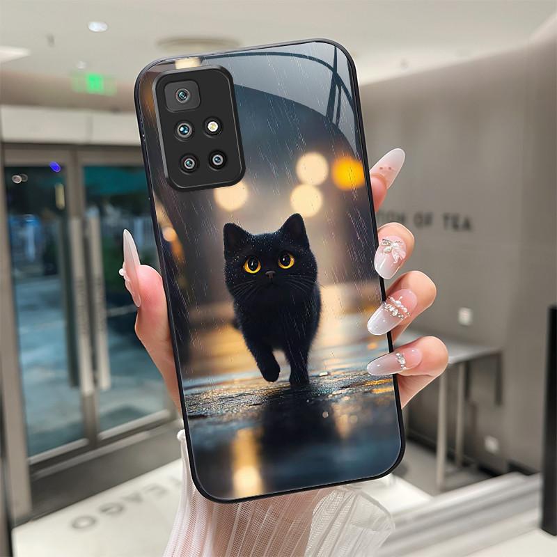 For Xiaomi Redmi 10 Prime 2022 Phone Case Tempered Glass Hard Shell flower Cute cats Coque For Redmi10 10Prime 2022 Back Cover