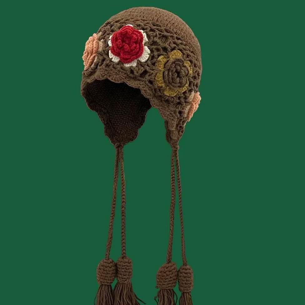 Этнический стиль Ретро Вязаная Шерстяная Шапка Бини с Кисточками