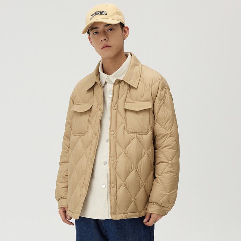 Зимняя легкая куртка-пуховик с классическими лацканами, зимняя одежда, мужская зеленая куртка с открытыми плечами, стеганая ромбовидной формы для мужчин и женщин