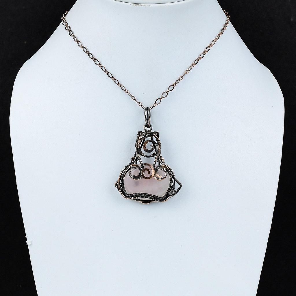 Кулон из розового кварца, обернутый медной проволокой, ювелирные изделия из розового кварца, новинка ручной работы, кулон из медной проволоки, ювелирные изделия из драгоценных камней, кулон для подарка