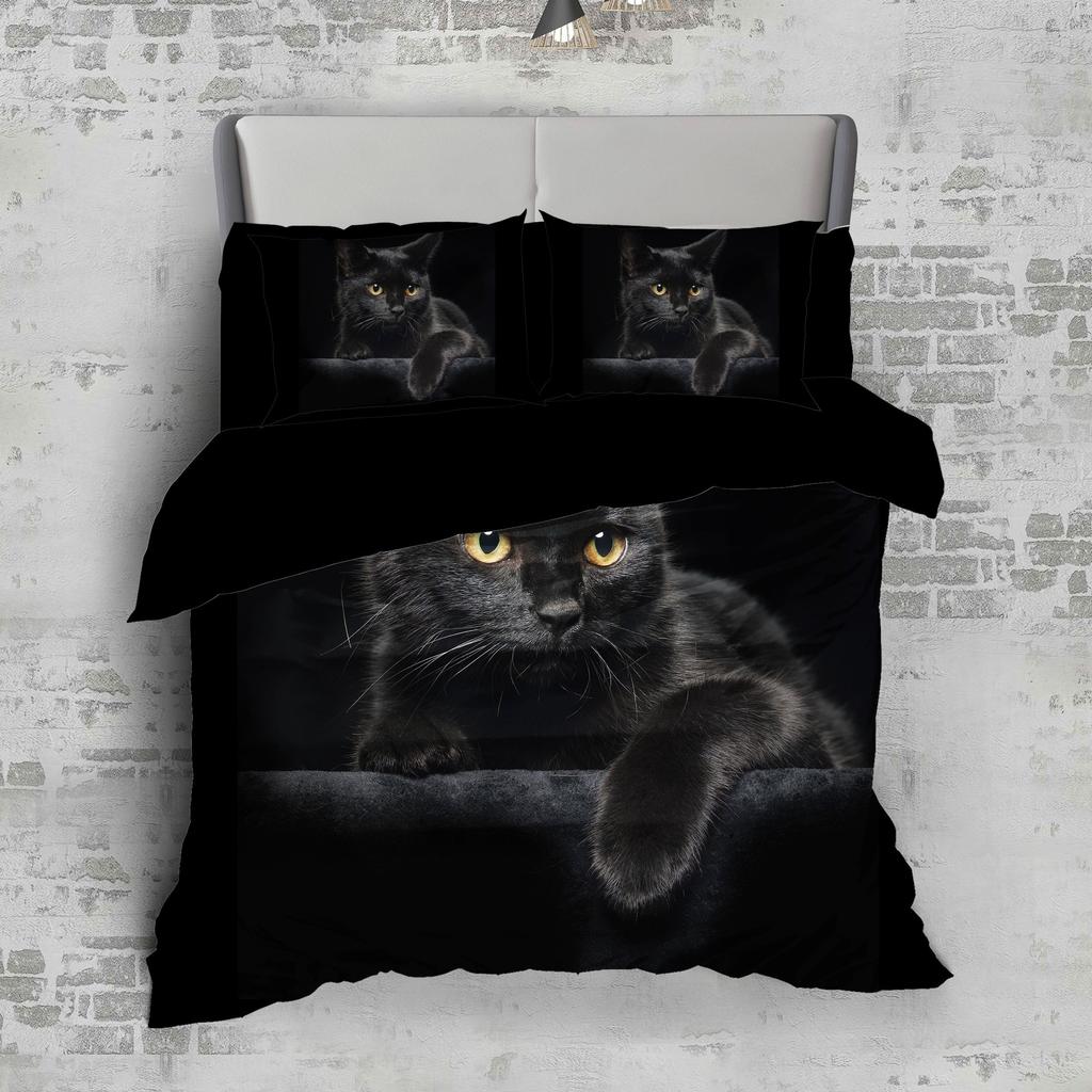 Duvet Cover Set Black Cat Print Bedding Set Soft Comfortable Duvet Cover For Bedroom Guest Room 1*Duvet Cover 2*Pillowcase