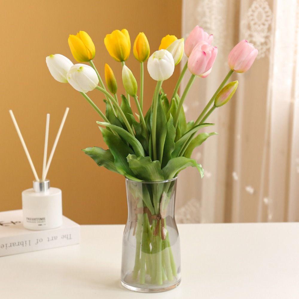 5pcs 5 Heads Artificial Tulips Flowers Real Touch Fake Flowers  Birthday Decor