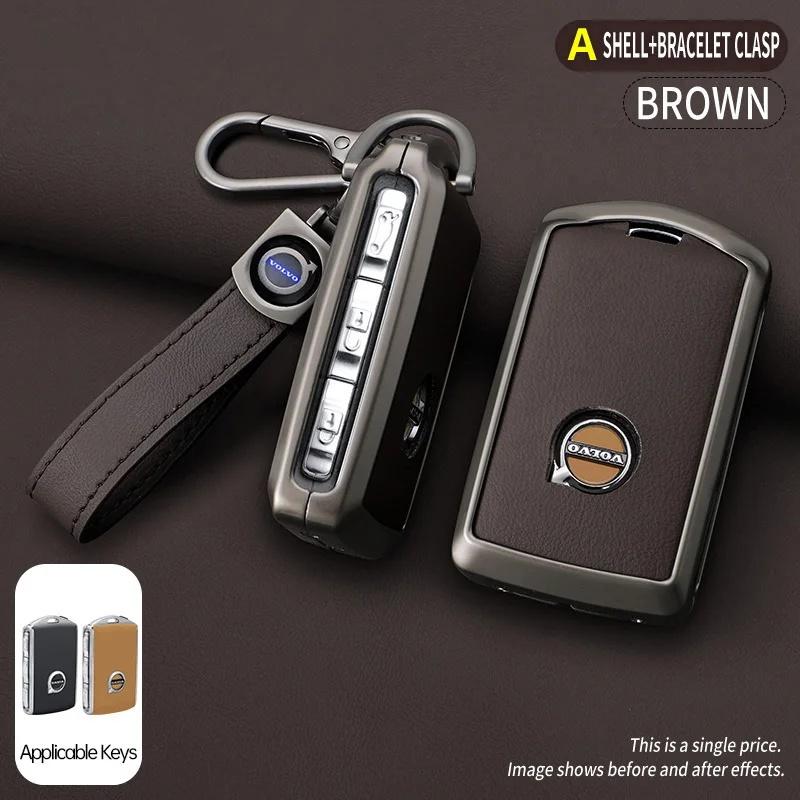 AABBJ1 1Pc Premium Zinc Alloy+Leather Key Fob Case for Volvo XC40 XC60 XC90 S60 S90 V50 V70 V90 V60 V40 S80 EX30 Anti-Dust Auto Parts