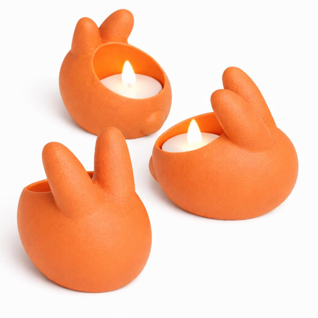 Easter bunny candle holders, orange, set of 3, for LED tealights