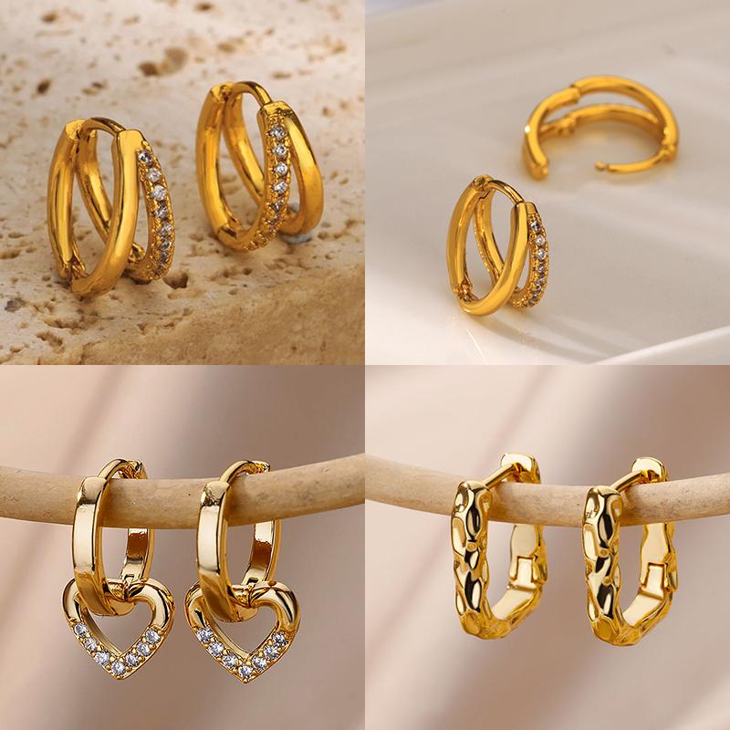Stainless Steel Circle Earrings For Women Gold Aesthetic Zircon Earring Wedding Christmas Fashion Jewelry Accessories Gift