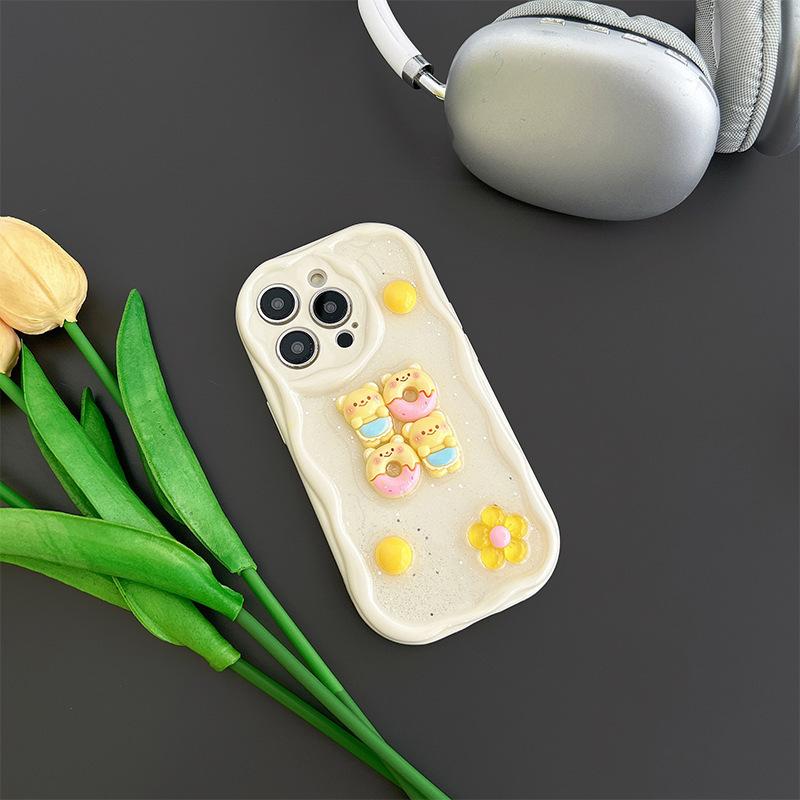 Блестящий чехол для телефона-пончика для IPhone17 Promax Цветок Красная панда Кошка для Apple 14 Полностью закрывающий Противоударный 13