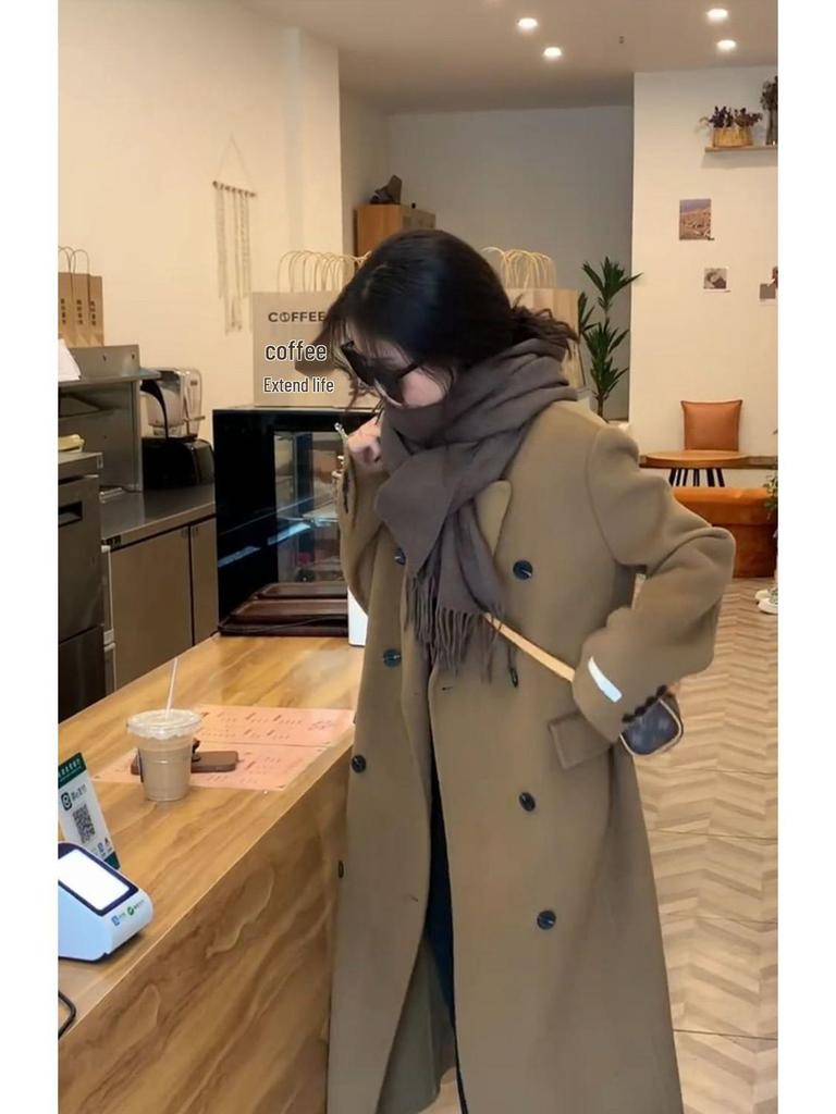 Женское пальто из верблюжьей шерсти 2023 - средней длины, в корейском стиле, свободного кроя, с длинными рукавами, трендовое для осени и зимы