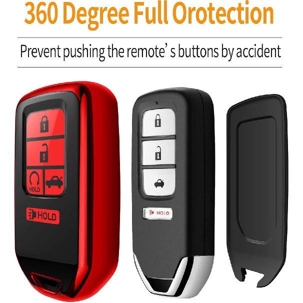 Sindeda For Honda Key Fob Cover With Leather Keychain,Soft TPU Full Cover Protection,Key Fob Case Compatible Honda Accord Civic CRV Pilot Odyssey