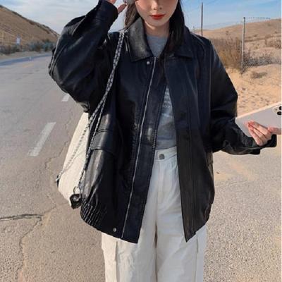 Женская винтажная куртка из искусственной кожи, уличная свободная ретро-куртка для мотоциклистов, женское пальто из искусственной кожи, осень