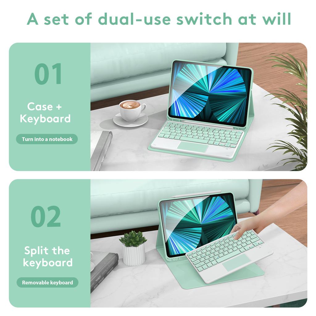 Wireless BT Keyboard USB Keypad with PU Leather Protecting Case for Tablet Compatible with iPad 10