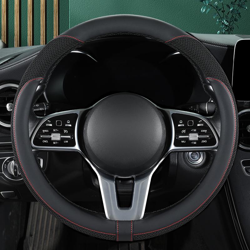 Премиальная кожаная оплетка на руль, прошитая дышащей сетчатой тканью, подходит для 14,5-15 дюймов, всесезонная, универсальная