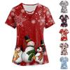Plus Size Printed Scrub Working Uniform Tops For Women's Cross V-Neck Christmas Print Short Sleeve Fun T-Shirts Workwear Tee With Pockets